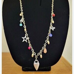 Chico's Gold and Red Charm Necklace 40 inches long